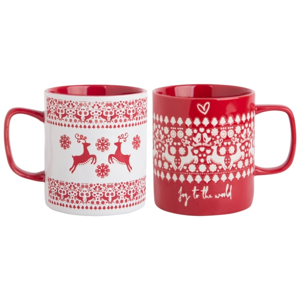 Ticking Stripe Santa and Reindeer Mug Set of 2