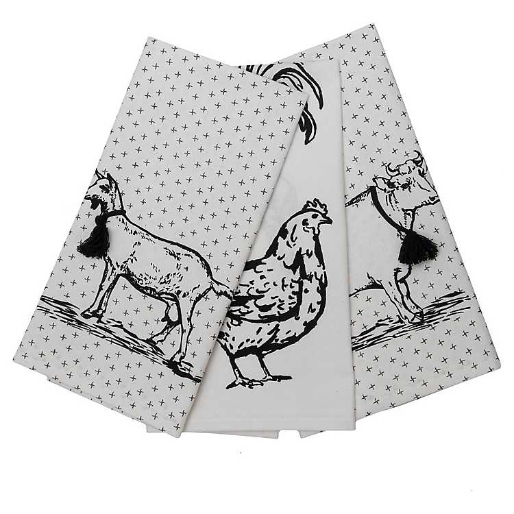 Portrait Farm Animals Kitchen Towels, Set of 3 | Kirklands Home