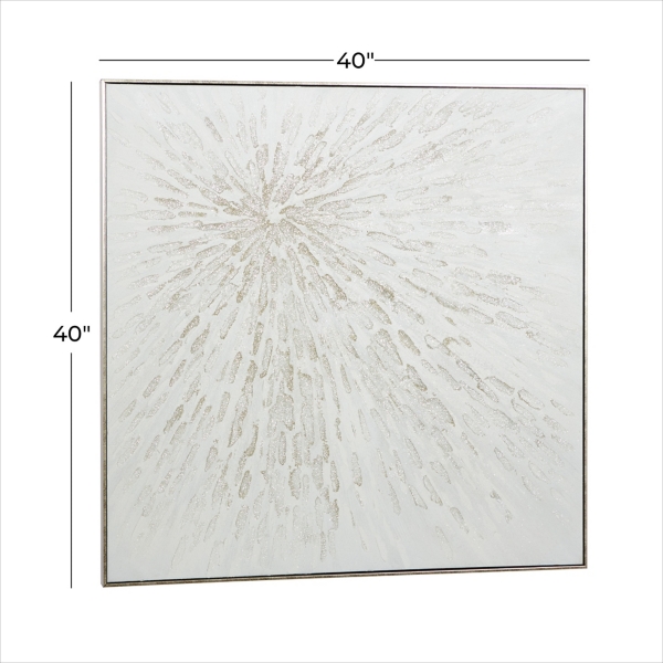 White and Silver Impasto Abstract Canvas Art Print