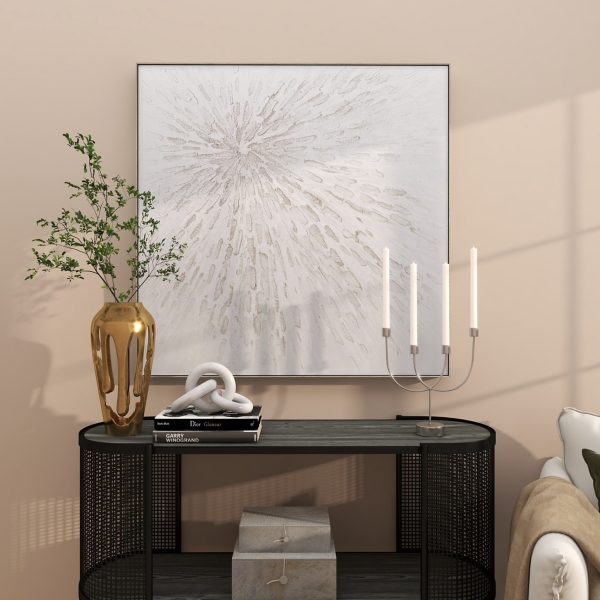 White and Silver Impasto Abstract Canvas Art Print