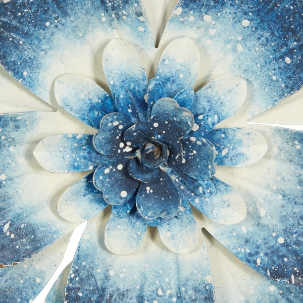 Blue White Metal Flower Coastal 3-pc. Plaque Set