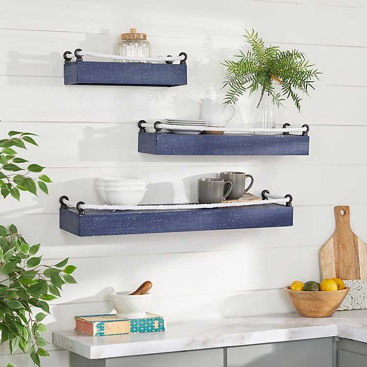 Blue Nautical 3 Pc Wood Shelves Kirklands Home - Nautical Bathroom Wall Shelf