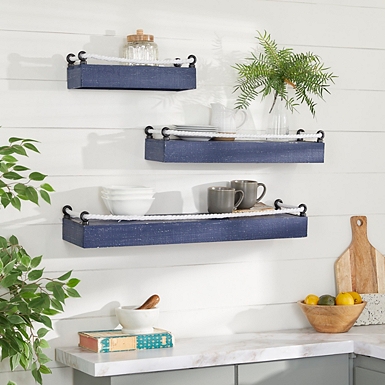 Denhour DH Basic Farmhouse Blue Entryway Wall Organizer with Hooks by, Size: Distressed Blue