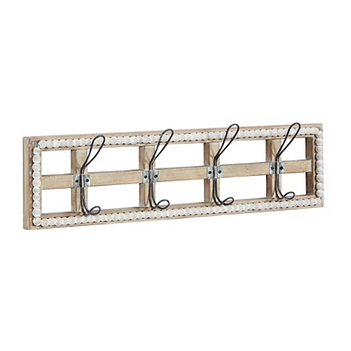 Distressed White Wood and Metal Wall Hooks