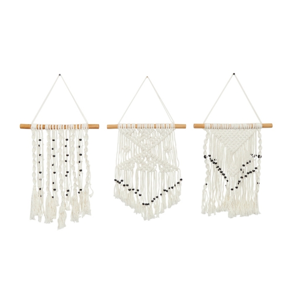 White Tasseled Macrame Wall Hangings, Set of 3 Kirklands Home