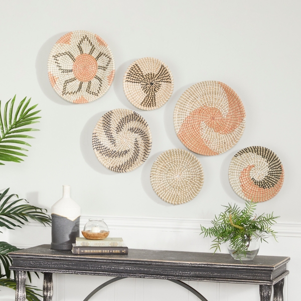 Multi Seagrass Round 6-pc. Wall Plaque Set