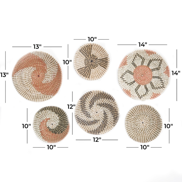 Multi Seagrass Round 6-pc. Wall Plaque Set
