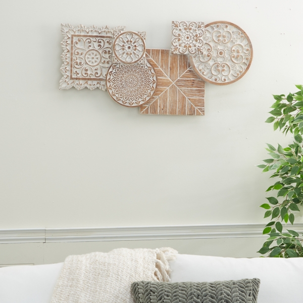 Brown Wood Geometric Layered Shapes Wall Plaque
