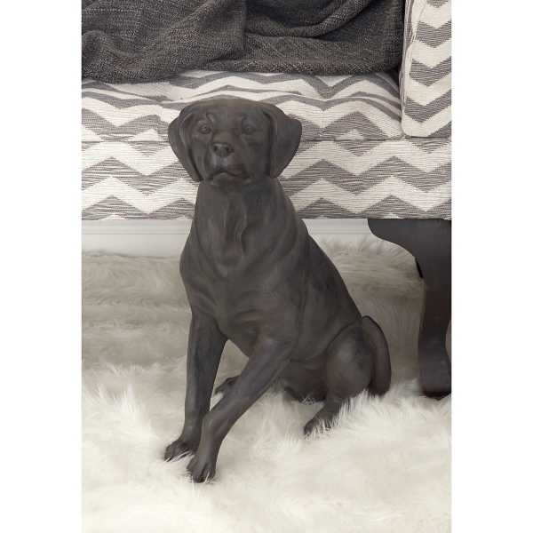 Black Polystone Sitting Labrador Statue