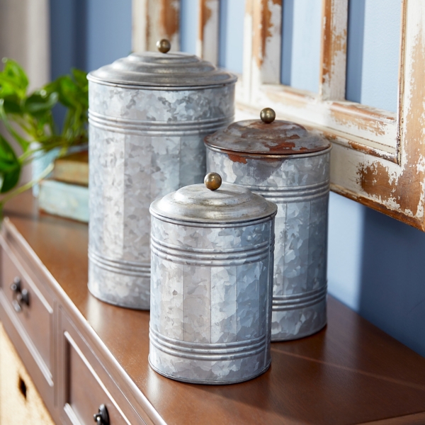 Galvanized Metal Lid 3pc. Decorative Jar Set Kirklands Home