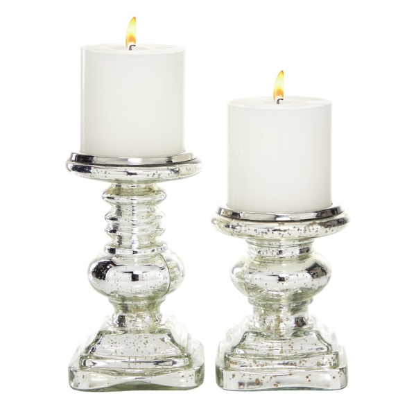 Silver Glass Ornate 2-pc. Pillar Candle Holder Set