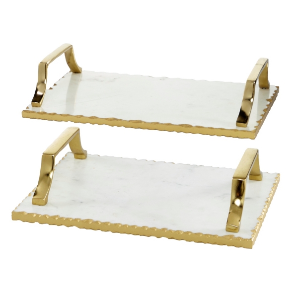 Gilded White Ceramic Trays, Set of 2 Kirklands Home
