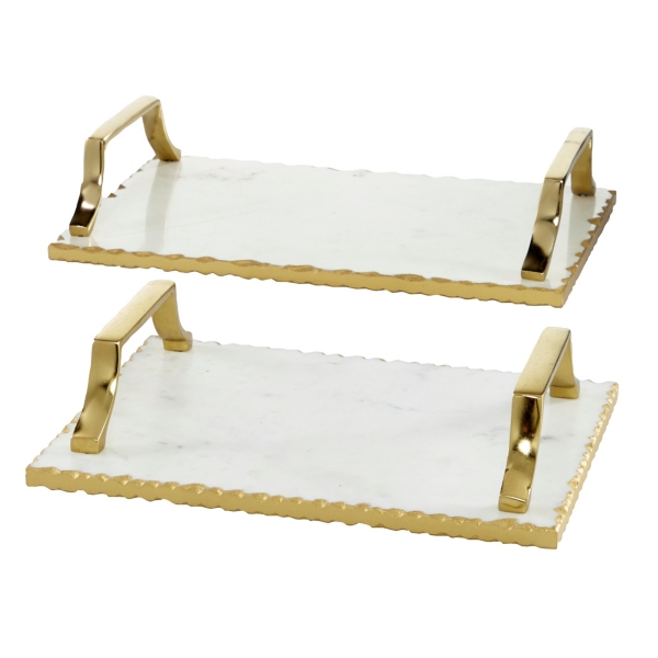 Gilded White Ceramic Trays, Set of 2 | Kirklands Home