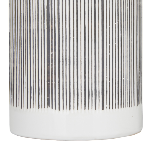 White Lined Ceramic Jars, Set of 2