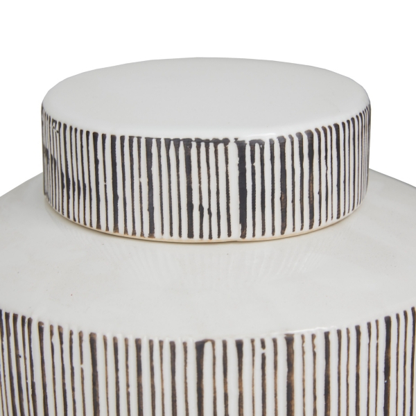 White Lined Ceramic Jars, Set of 2