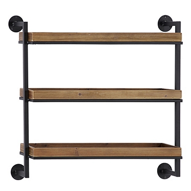 Metal and Natural Wood 3-Tier Wall Shelf