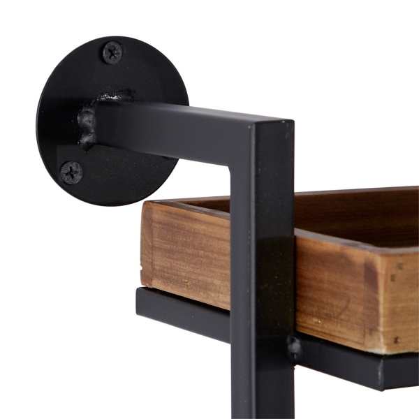 Brown Wood Black Metal Pipe Frame Wall Shelf