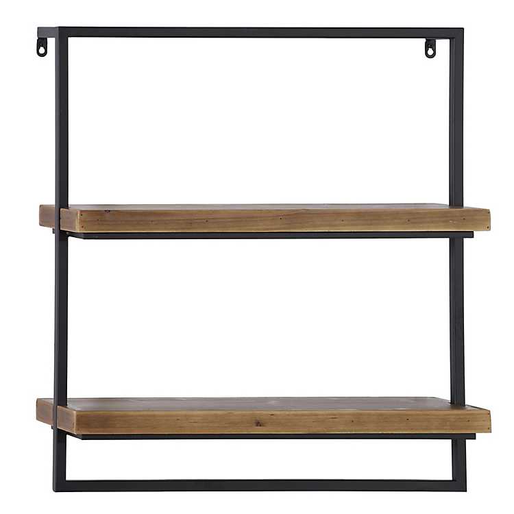 Brown Wood Black Metal Frame Wall Shelves