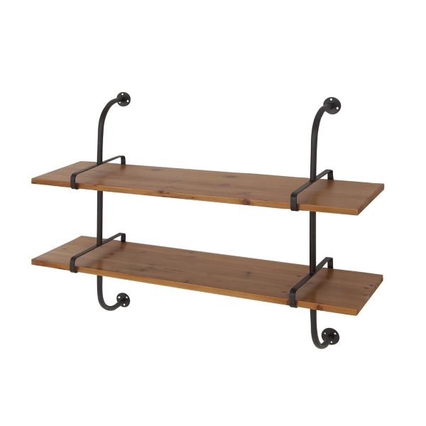 Black Metal Pipe Two-Tier Wall Mounted Shelf
