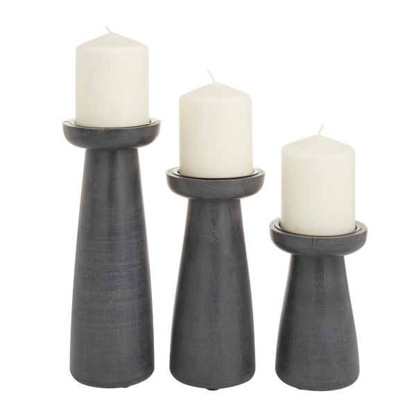 Black Wood Tapered 3pc. Pillar Candle Holder Set Kirklands Home