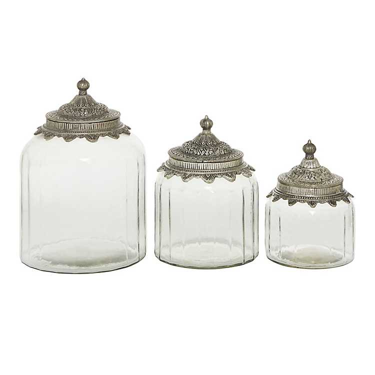 Clear Glass Jars with Decorative Lids, Set of 3
