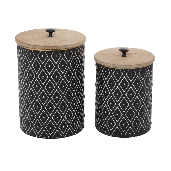 Black and White Embossed Diamond Jars, Set of 2