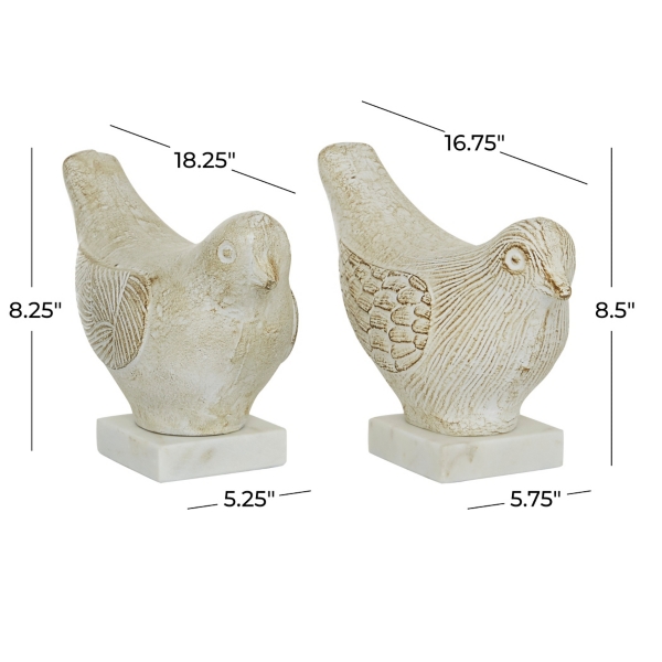 Distressed White Marble Base Birds, Set of 2