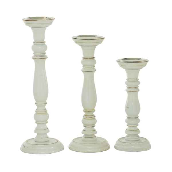 Daisy White Rustic 3-pc. Candle Holder Set