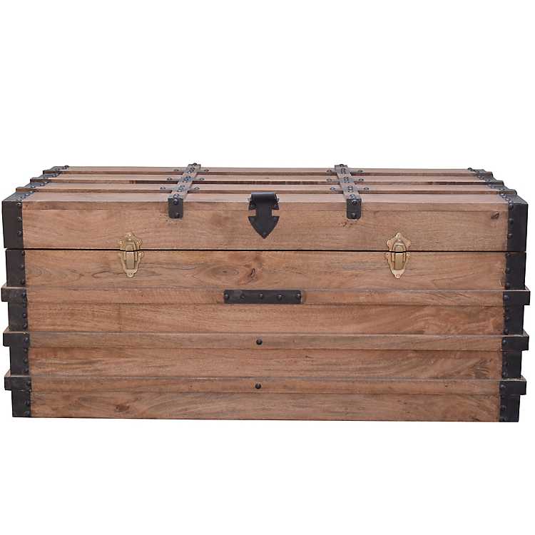 Mango Wood Storage Chest Coffee Table, Wooden Trunk Chest Coffee Table