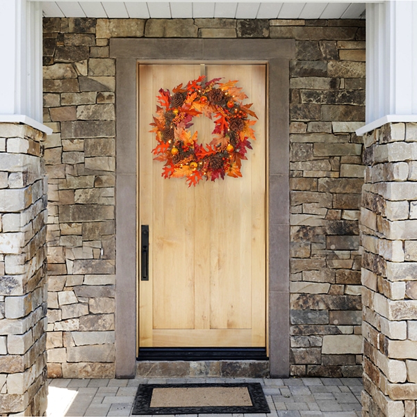 Maple Berry Pinecone Pre-Lit Harvest Wreath