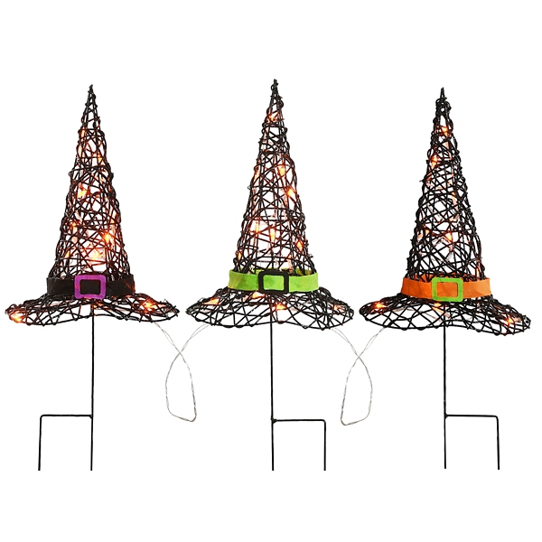 Pre-Lit Black Witch Hats 3-pc. Yard Stakes