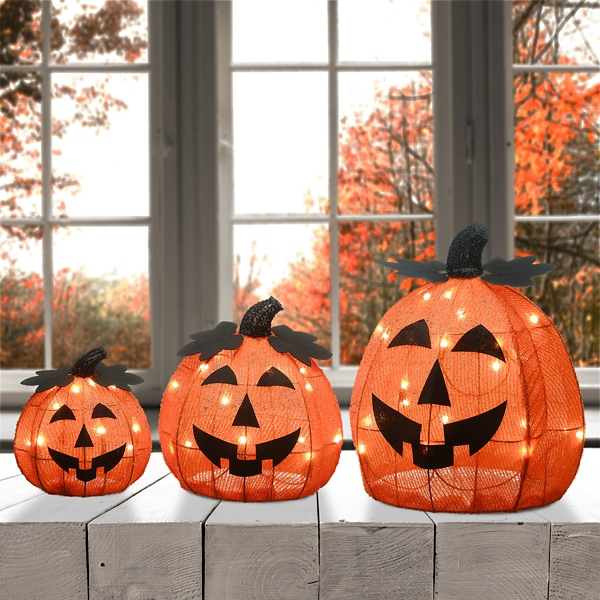 Pre-Lit Orange Pumpkins 3-pc. Outdoor Decorations