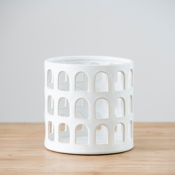 White Ceramic Cutout Arches Hurricane, 8 in. Kirklands Home