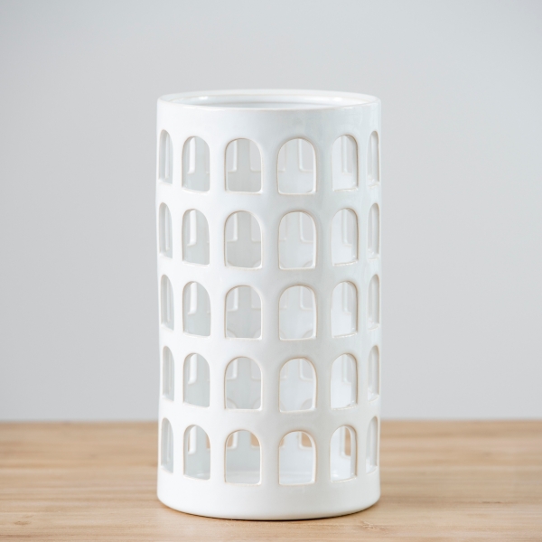 White Ceramic Cutout Arches Hurricane, 12 in. Kirklands Home