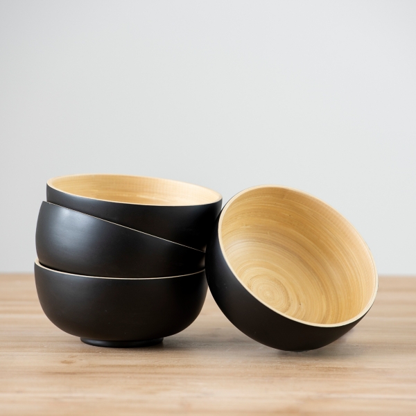 Black and Natural Bamboo Salad Bowls, Set of 4 Kirklands Home