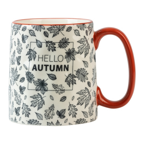 Navy Hello Autumn Fall Leaf Mugs, Set of 4
