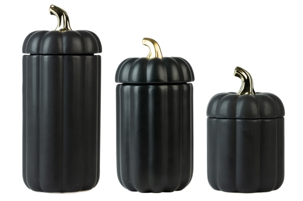 Black and Gold Ceramic Pumpkin Canisters, Set of 3 Kirklands Home