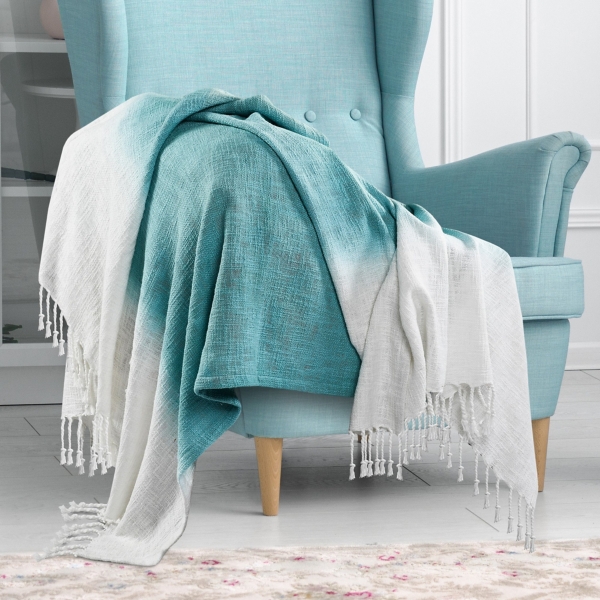 Angel Blue Shibori Slab Fringe Throw