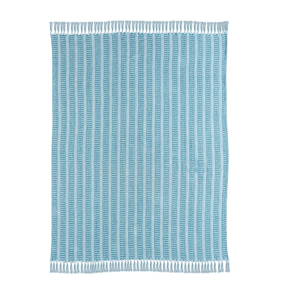Maui Blue Striped Fringe Throw