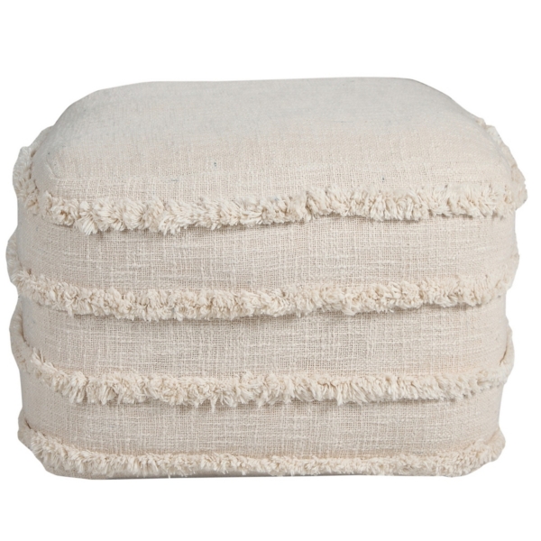 Pale Beige Tufted Stripe Cotton Square Pouf