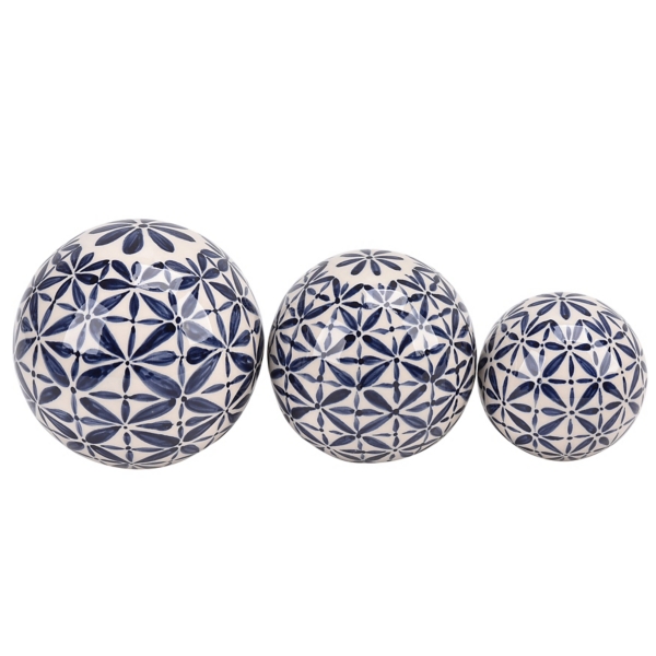 Blue and White Abstract Floral Orbs, Set of 3 | Kirklands Home