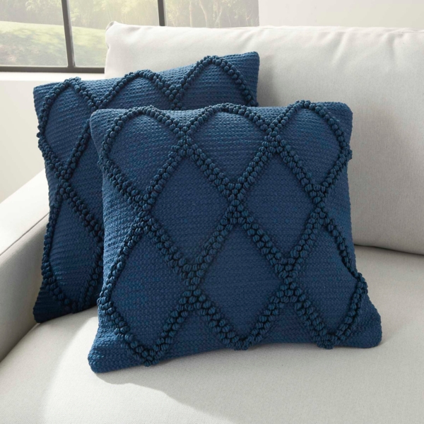 Navy Blue Knotted Lattice Throw Pillows Set of 2