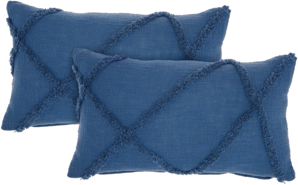 Blue Tufted Diamond Lumbar Pillows, Set of 2