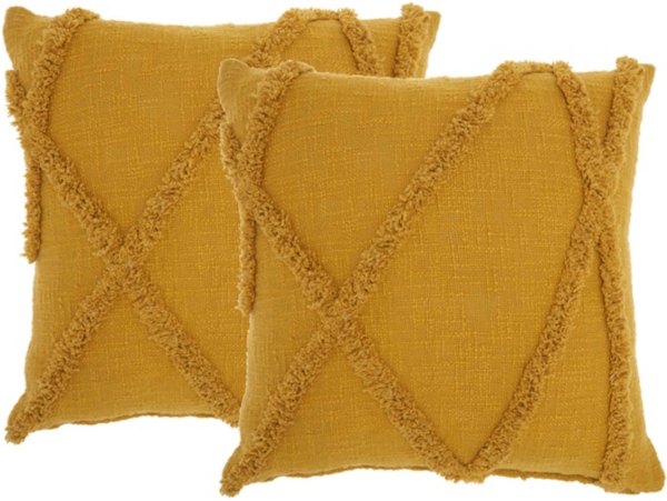 Mustard Tufted Abstract Diamond Pillows, Set of 2