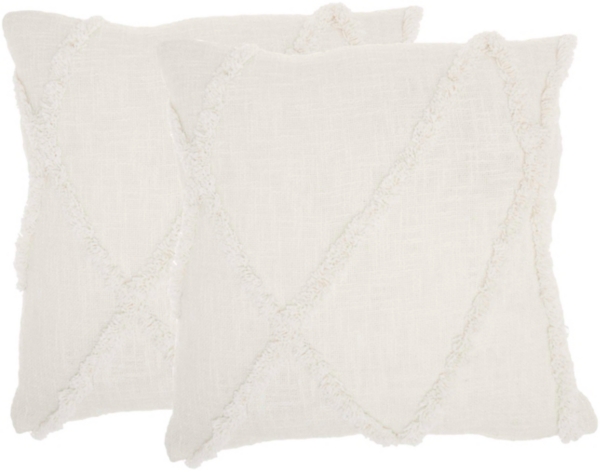 White Tufted Abstract Diamond Pillows, Set of 2
