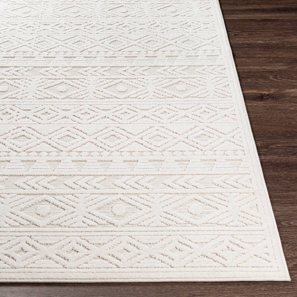 Ivory Raised Diamond Stripes Area Rug, 8x10