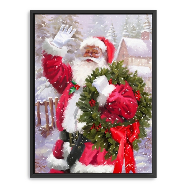 Waving Santa Wreath Framed Canvas Art Print | Kirklands Home