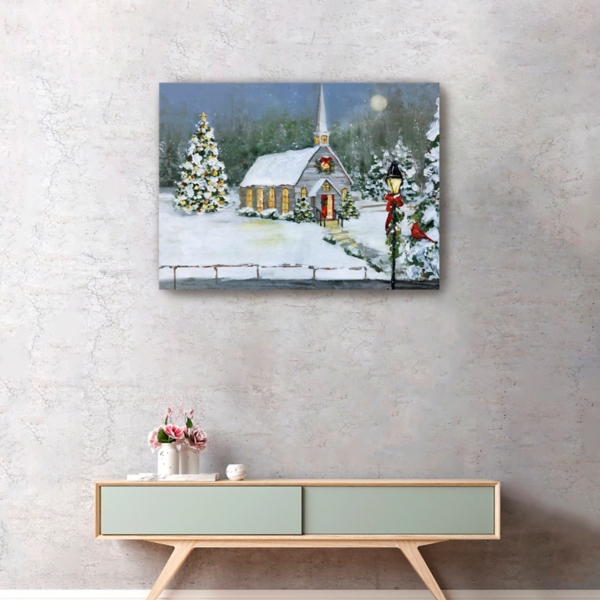 Snowy Church Christmas Giclee Canvas Art Print