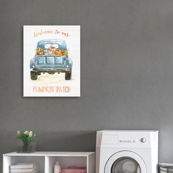 Blue Truck Pumpkin Patch Canvas Art Print