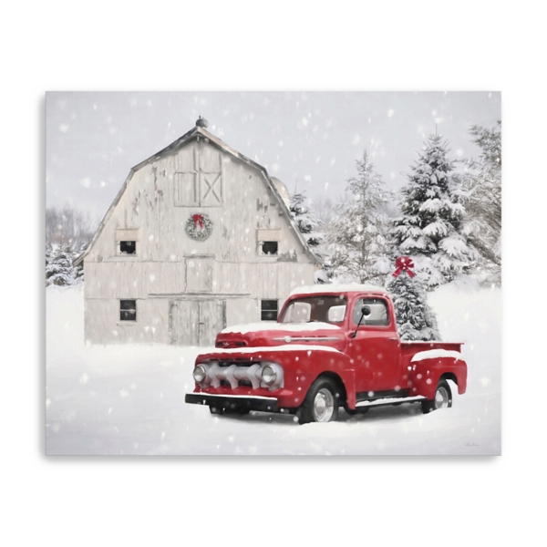 White Barn Red Truck Christmas Tree Canvas Print | Kirklands Home